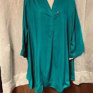 Woman Within Teal V-Neck Tunic